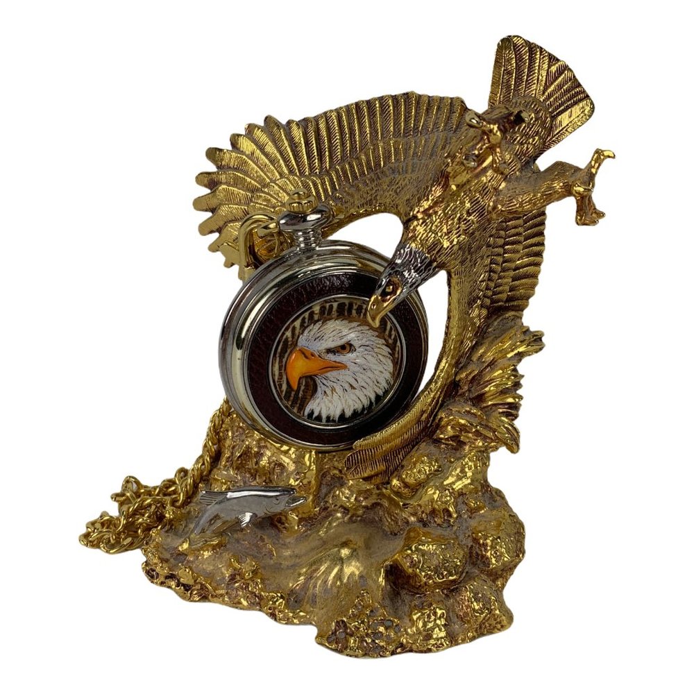 Franklin Mint Bald Eagle Wings of Freedom Heart of Glory Pocket Watch & Display